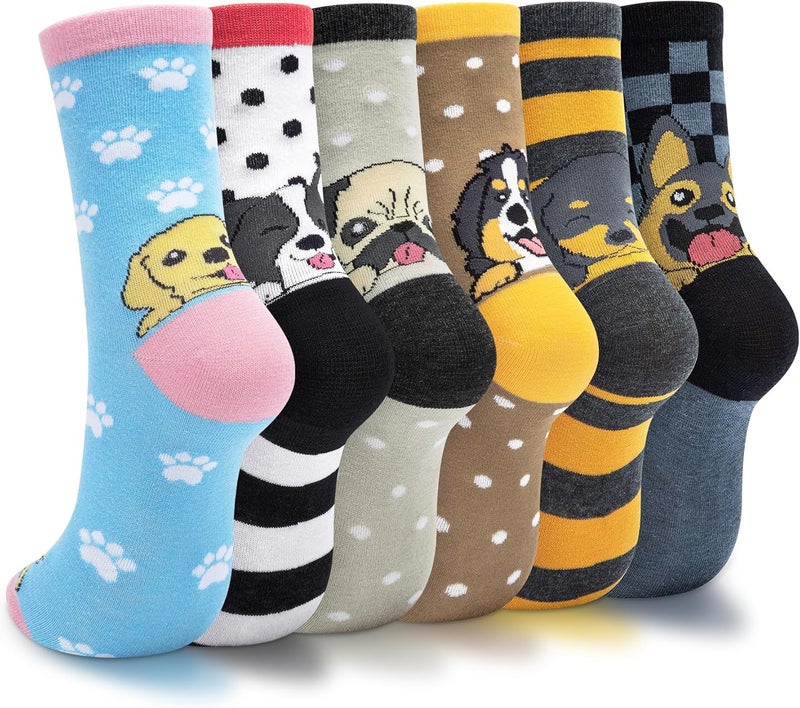 Socksfad Store 5-6 Pairs Women's Cute Cat Socks Gifts, Funny Novelty Animal Print Crew Cotton Socks Christmas Gifts for Women Girls - Image 1